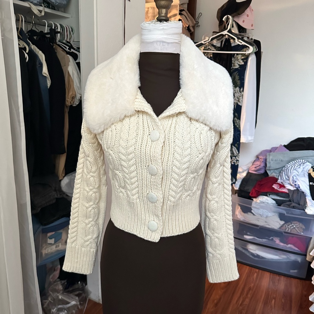 Fashion Nova Cream Cable Knit Cardigan